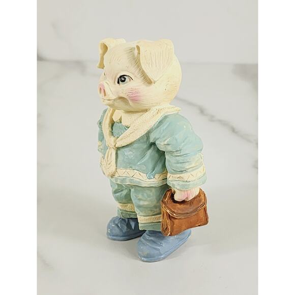 Piglet Pig Lover Piggy Uniform Suit Figurine Light Blue 4" Year 90s Home Decor - Picture 3 of 13